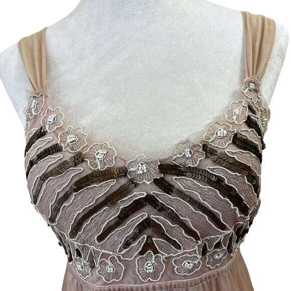Tintoretto Embellished Cocktail Dress US 8 | Blush Sequin Fairycore Floral Mesh - Picture 3 of 11